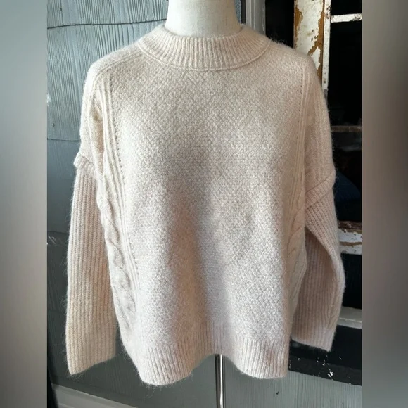 Madewell Cable Knit Havener Sweater Alpaca Wool Blend Cream Size S - Picture 3 of 7